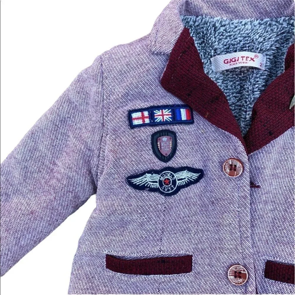 GIGI TEX Kids Wear Lined Coat W/ Patch & Pin Embellishments Size 2